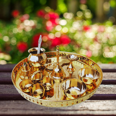 Brass Puja Thali Set With Multiple Items 1.155Kg